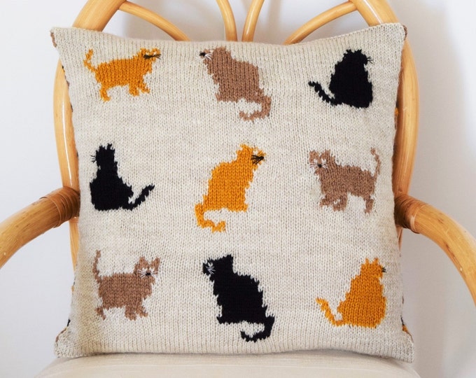 Knitting Pattern for Cat Cushion, Cat Pillow Knitting Pattern, download cat knitting pattern, Intarsia knitting pattern for cats, cats chart