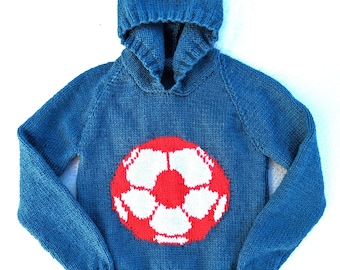Football Hoodie Knitting Pattern: Children's Aran Sweater, ages 2-12 years (PDF Download)