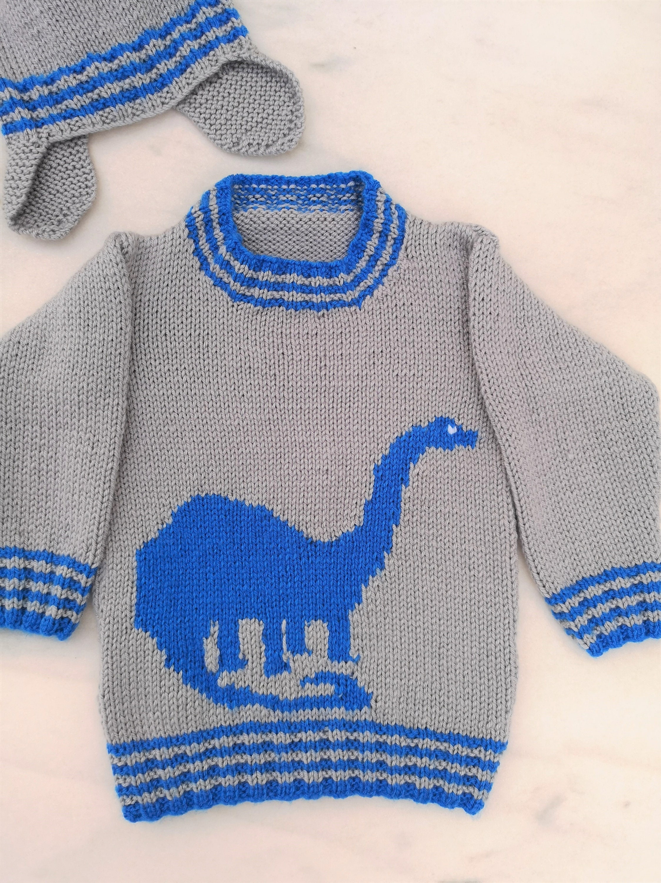Knitting Pattern for Dinosaur Child's Sweater and Hat Brontosaurus