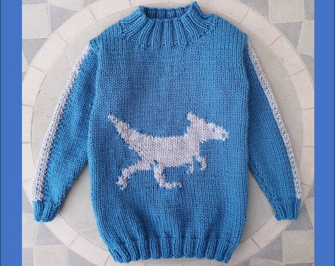 Knitting Pattern for Dinosaur Chunky Child's Sweater, Dinosaur Jumper Knitting Pattern, Dino Knitting Pattern, Quick Knit Children, Boy knit
