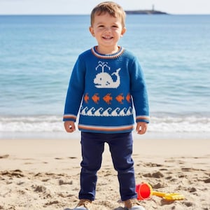 Whale & Fish Sweater Knitting Pattern, Ages 2-7, DK yarn (Digital Download)