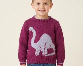 Dinosaur Sweater Knitting Pattern: Apatosaurus Design, Ages 2-6, DK yarn (Digital Download)