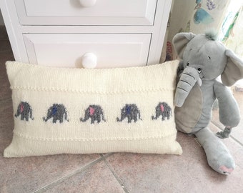 Knitting pattern for a Little Elephant Pillow, Cushion Knitting Pattern with Elephants, Baby Gift, Rectangular Cushion, digital download pdf