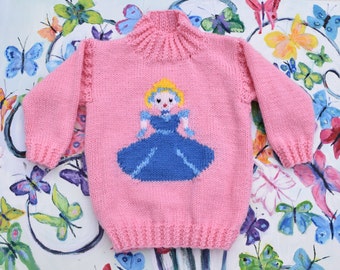 Knitting Pattern - Cinderella, Princess sweater & crown, Aran girls sweater knitting pattern,  girls jumper,  Fairytale, Cinderella pattern
