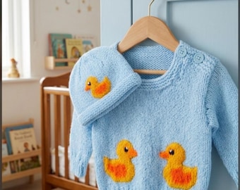 Knitting Pattern: Baby Duck Jumper & Hat, Aran Yarn, 3-24 months (PDF Digital Download)