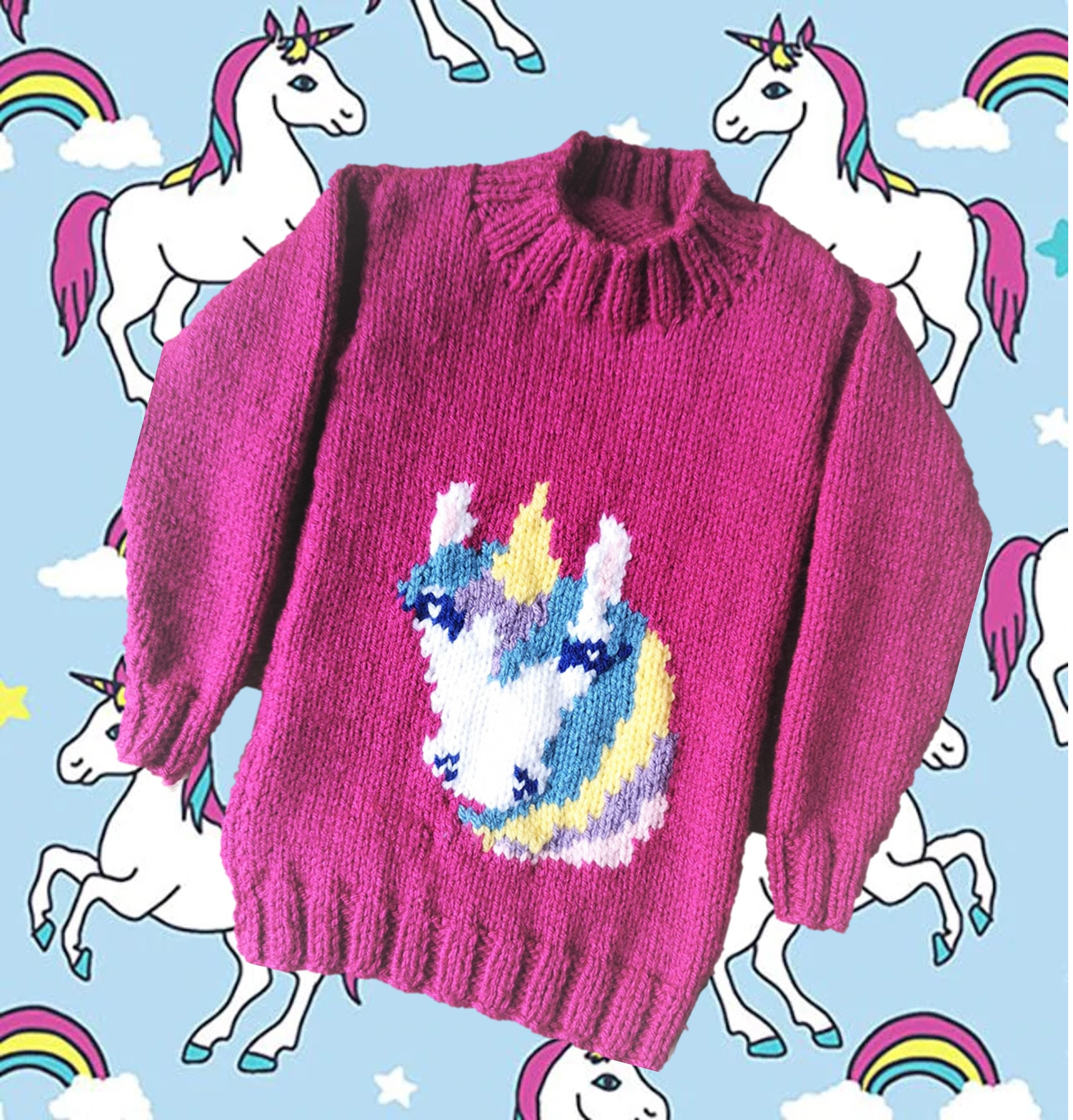 Knitting Pattern for Unicorn Chunky Child's Sweater, Children's Unicorn