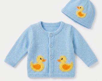 Knitting Pattern: Baby Duck Cardigan & Hat, DK Yarn, 0-18 months (PDF Digital Download)