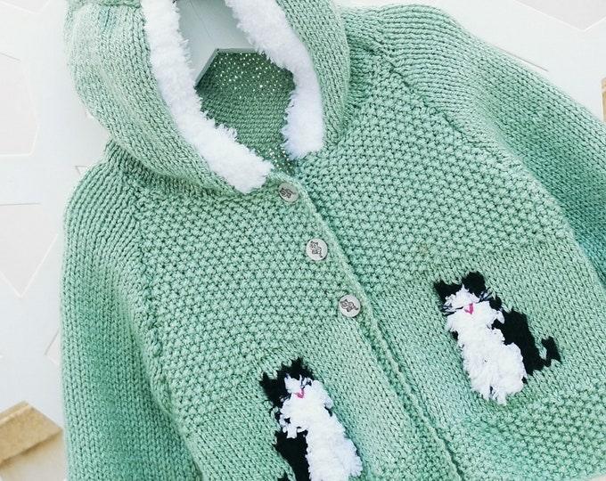 Knitting Pattern: Child's Cat Hoodie, Birth to 8 Years, DK yarn (Digital Download)