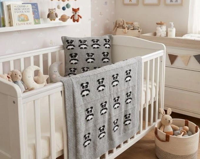Panda Cushion and Blanket Knitting Pattern: Aran/Worsted Yarn (PDF Pattern)