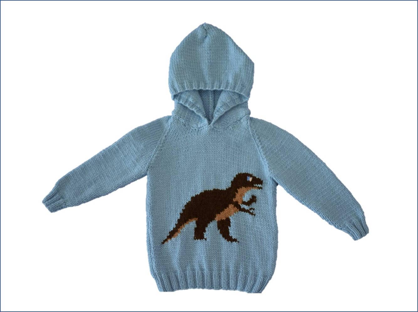 Knitting pattern for Dinosaur Child's Hoodie,Tyrannosaurus Knitting