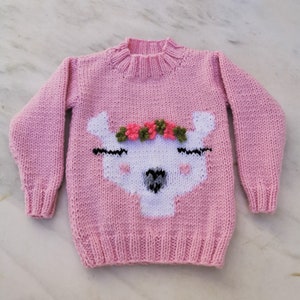 Knitting Pattern for Llama Chunky Child's Sweater, Children's Llama Digital Pattern for ages 4, 5, 6, 7, 8, 9, 10,11 years with 12 ply yarn image 2