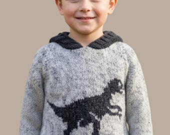 Dinosaur Hoodie Knitting Pattern: Children's Aran/Worsted Sweater, 2-12 years (PDF Download)