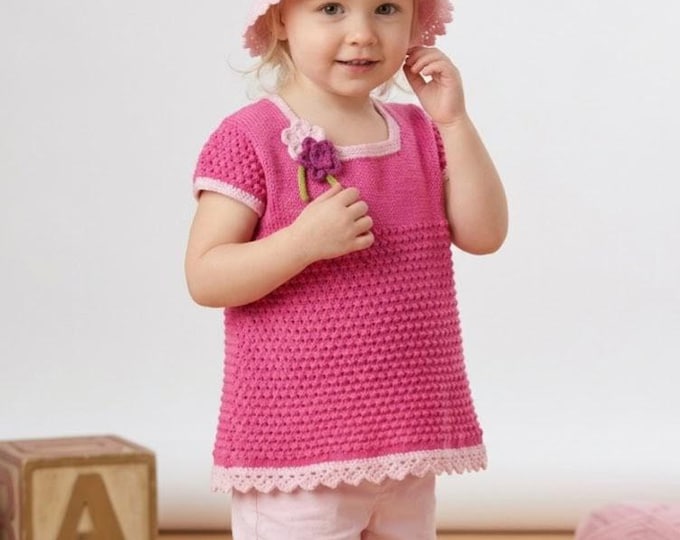 Girl's Knitting Pattern: Sun Hat and Summer Lacey Top, Lightweight Cotton, 0-7 years
