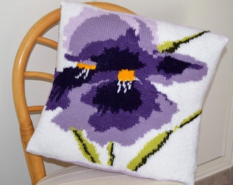 Flower Cushion Knitting Pattern, Pillow Knitting Pattern with Iris, Iris Pillow Knitting Pattern, pdf download for Flower Pattern