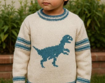 Velociraptor Dinosaur Sweater Knitting Pattern: 2-7 years Child's Double Knit Jumper (PDF Pattern)