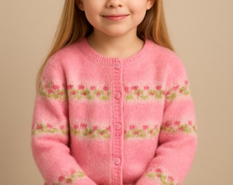 Girl's Rose Bud Cardigan Knitting Pattern: Fair Isle Jacket (ages 3-8)