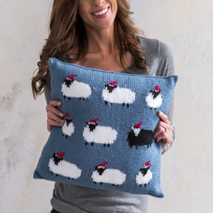 Knitting Pattern for a Sheep Cushion using Aran or Worsted Wool, Pillow with  Sheep in Christmas Hats, Knitting Patterns