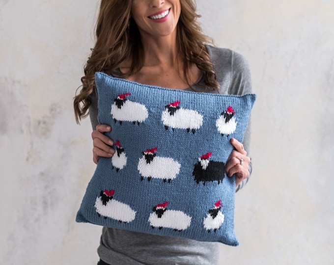 Knitting Pattern for a Sheep Cushion using Aran or Worsted Wool, Pillow with  Sheep in Christmas Hats, Knitting Patterns