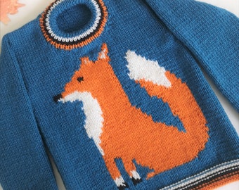 Knitting Pattern for Sweater with a Fox 2-7 years, Fox Jumper Knitting Pattern for Boy and Girl in DK, Fox Intarsia Chart Digital Download