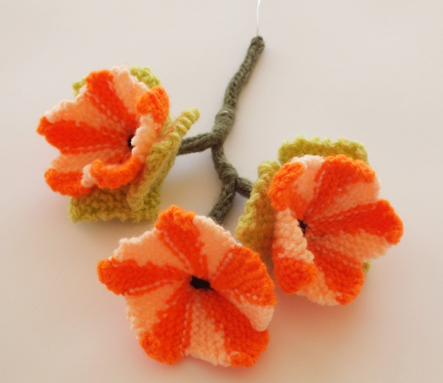 Knitting Pattern for Flower Hanging Basket Flowers and Leaves Etsy