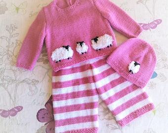 Sheep Knitting Pattern Outfit: Baby Sweater, Trousers & Hat.DK Yarn (0-18 Months) (Digital Download)