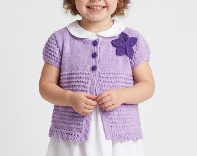 Girl's Knitting Pattern, Summer Sun Hat and Jacket 0-7 years , Knitted Cotton Hat and Cardigan, Lightweight Lacy Knitted Baby Outfit