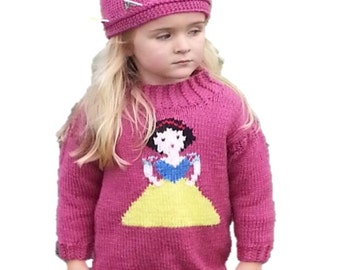 Snow White Aran Knit Sweater and Crown Pattern, 2-10 years (PDF Pattern)