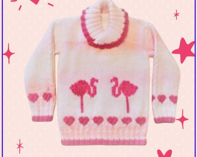 Knitted Flamingo and Heart Sweater Pattern: Children's Jumper for 1-5 Years (Digital Download)
