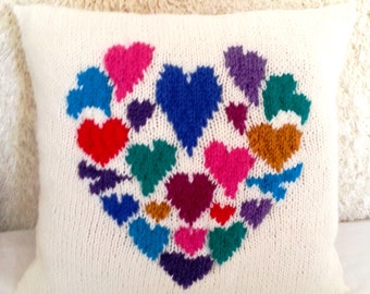 Knitting Pattern - Heart Pillow, Hearts Cushion Knitting Pattern, download cushion, Valentine Heart cushion knitting pattern, Hearts, Love