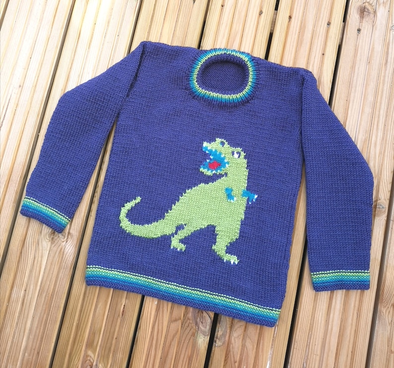 Knitting Pattern Dinosaur Child's Sweater Trex Etsy UK