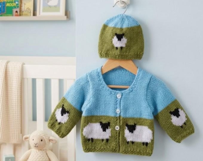 Baby Sheep Jacket & Hat DK  Knitting Pattern: Unisex 0-18 Months (PDF)