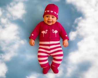 Knitting Pattern: Flamingo Baby Sweater, Trousers & Hat, DK yarn (0-18 Months) (Digital Download