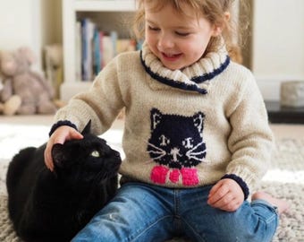 Cat and Mice Sweater Knitting Pattern for child 1-5 years (PDF Download)