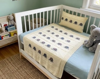 Elephant Blanket and Pillow Knitting Pattern: Nursery Throw Cushion (Digital Download)