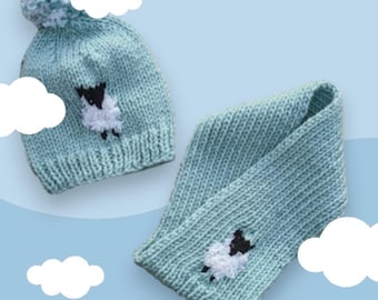 Chunky Knit Hat and Scarf Set Knitting Pattern: Sheep Design (Digital Download)
