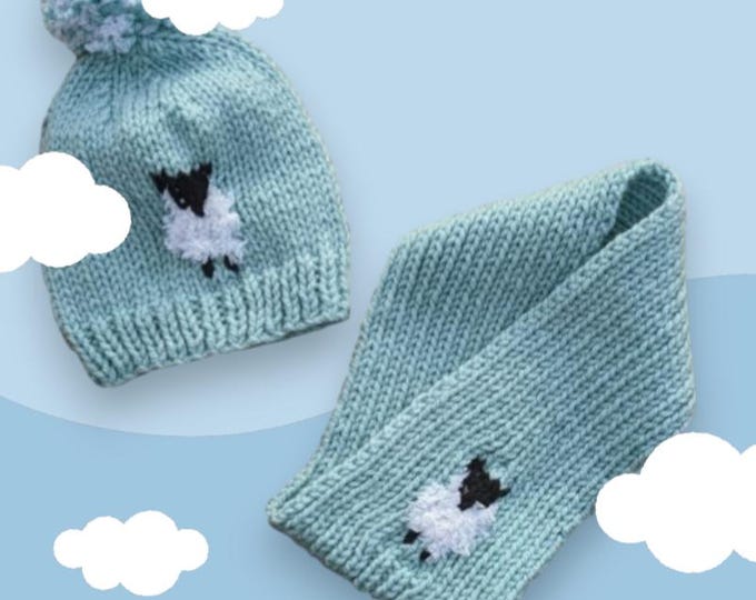 Chunky Knit Hat and Scarf Set Knitting Pattern: Sheep Design (Digital Download)
