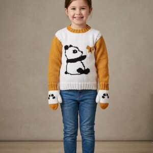 Aran/Worsted Knitting Pattern: Panda & Butterfly Sweater and Mittens (4-13 Years) (PDF Digital Download)