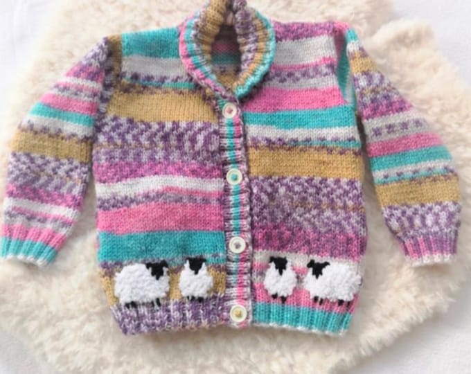 Knitted Sheep Cardigan Pattern: Child's Jacket, Self-patterning DK yarn 1-7 years (Digital Pattern)