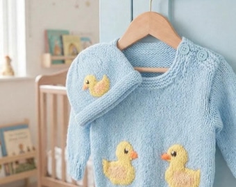 Knitting Pattern: Baby Duck Jumper & Hat, Aran Yarn, 3-24 months (PDF Digital Download)