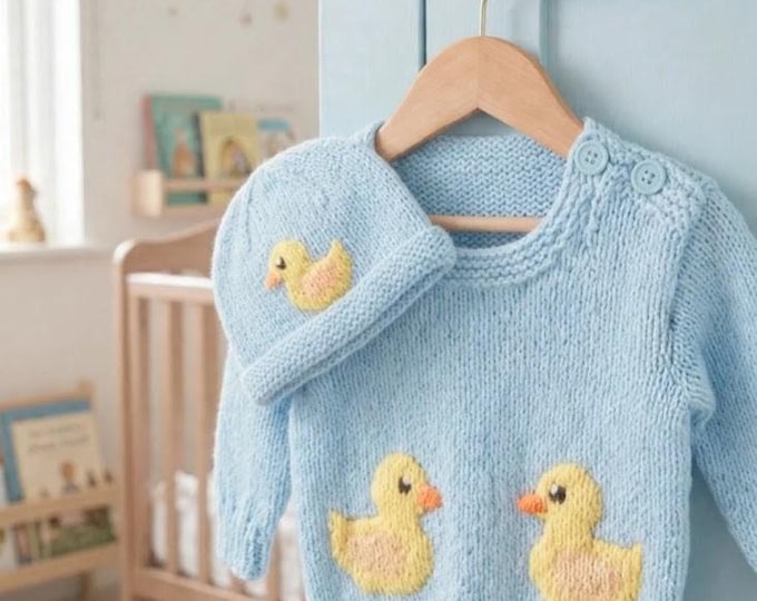 Knitting Pattern: Baby Duck Jumper & Hat, Aran Yarn, 3-24 months (PDF Digital Download)