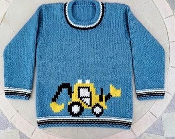 Sweater with a Construction Digger Knitting Pattern: DK Yarn, 2-7 years, (Digital Download)