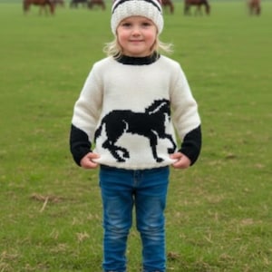 Child's Horse Sweater & Hat Knitting Pattern: Aran/Worsted yarn, 2-10 years (Digital Download)