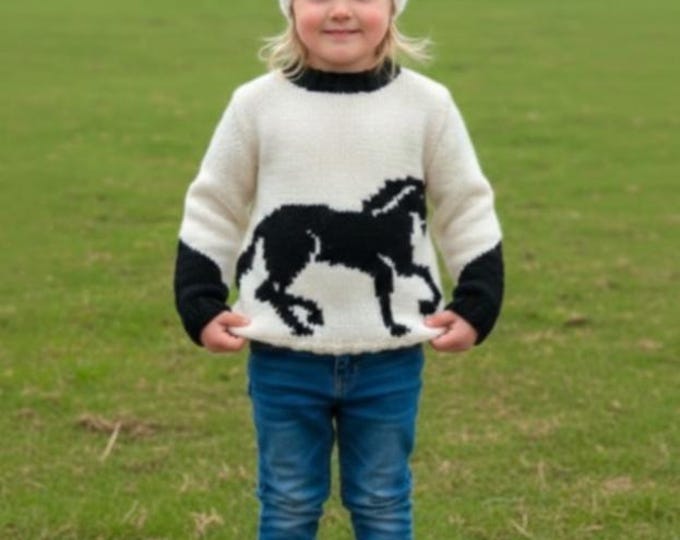 Child's Horse Sweater & Hat Knitting Pattern: Aran/Worsted yarn, 2-10 years (Digital Download)
