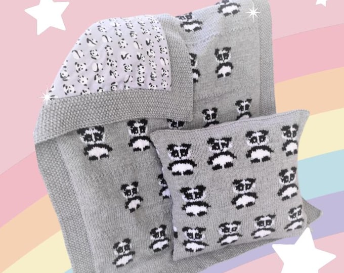 Panda Cushion and Blanket Knitting Pattern: Aran/Worsted Yarn (PDF Pattern)