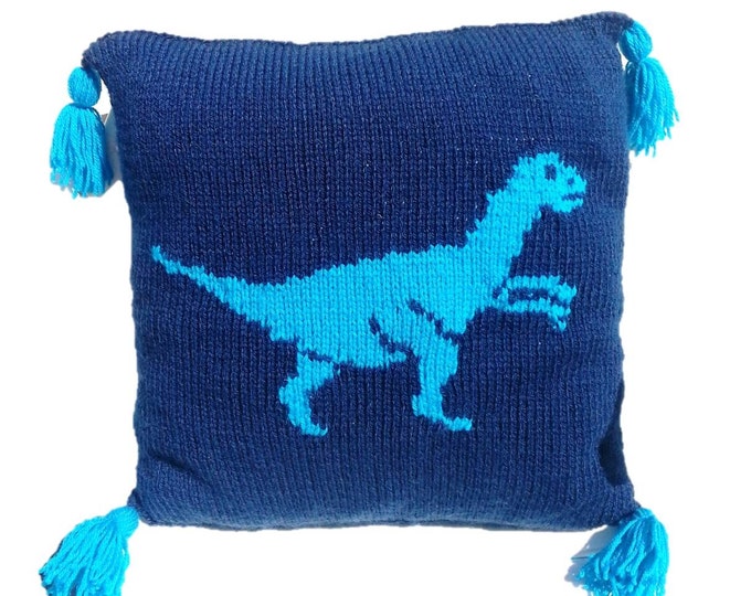 Knitting Pattern for Dinosaur Pillow Velociraptor, Pillow Knitting Pattern Dinosaur,  Knitting Pattern, pdf download cushion, Boys knitting