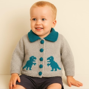 Knitting Pattern for ages 1 -11 years. T-Rex Dinosaur Chunky Child's Jacket, Boy's Dinosaur Tyrannosaurus Rex Dino Quick Knit Pattern