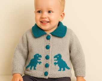 Knitting Pattern for ages 1 -11 years. T-Rex Dinosaur Chunky Child's Jacket, Boy's Dinosaur Tyrannosaurus Rex Dino Quick Knit Pattern