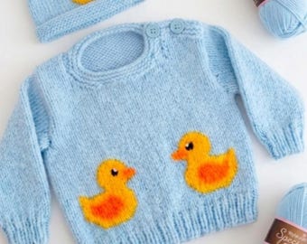 Knitting Pattern: Baby Duck Jumper & Hat, Aran Yarn, 3-24 months (PDF Digital Download)