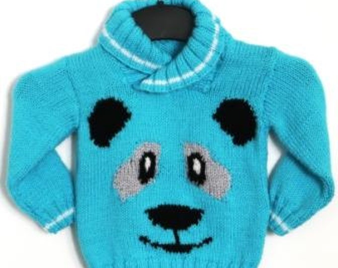 Panda Sweater Knitting Pattern, Sweater Knitting Pattern for Boy or Girl with Panda , Panda Knitted Sweater, Panda Face