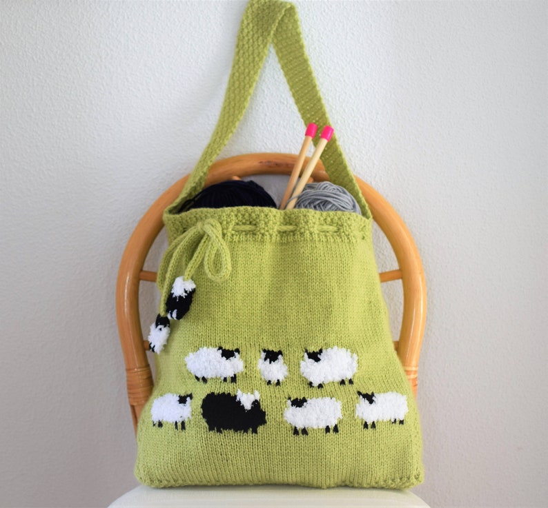 Bag Knitting Pattern, Knitting bag Pattern, Handmade Tote Bag, Sheep Shoulder Bag, Sheep Handbag, Knitted Sheep Bag, Pdf download image 1